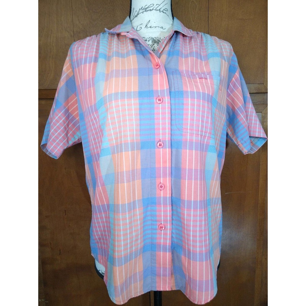 🌈 VTG Retro Button Down T-shirt Front Pocket by Koret Blues Blouse Size S